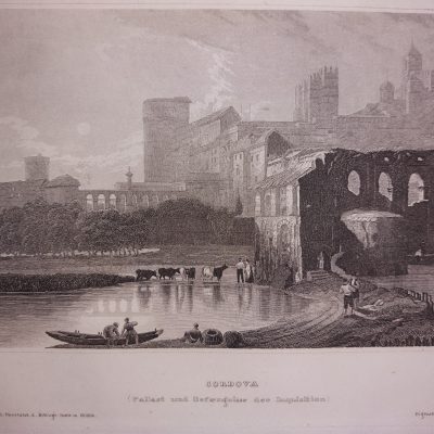 Grabado antiguo Siglo XIX Palacio y Cárceles de la Inquisición Córdoba Andalucía España [1840] Desconocido