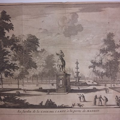 Grabado antiguo Siglo XVIII Jardín de la Casa Campo Madrid España [1707] Pieter van der Aa