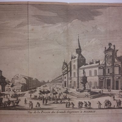 Grabado antiguo Siglo XVIII Palacio de Santa Cruz Cárcel de Corte Madrid España [1707] Pieter van der Aa