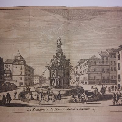 Grabado antiguo Siglo XVIII Plaza de Sol Madrid España [1707] Pieter Van Der Aa
