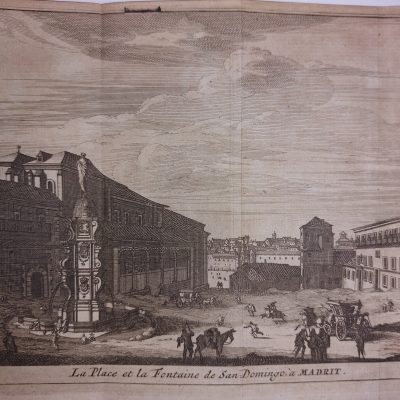 Grabado antiguo Siglo XVIII Plaza Santo Domingo Madrid España [1707] Pieter van der Aa