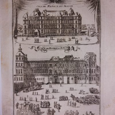 Grabado antiguo Siglo XVIII Castillo Palacio Real Madrid España Francia [1719] Alain Manesson Mallet
