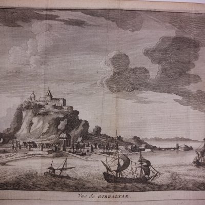 Grabado antiguo Siglo XVIII Vue de Gibraltar Vista de Gibraltar España Reino Unido [1707] Pieter van der Aa
