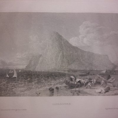 Grabado antiguo Siglo XIX Gibraltar Andalucía España Reino Unido [1840] Hidlburghausen