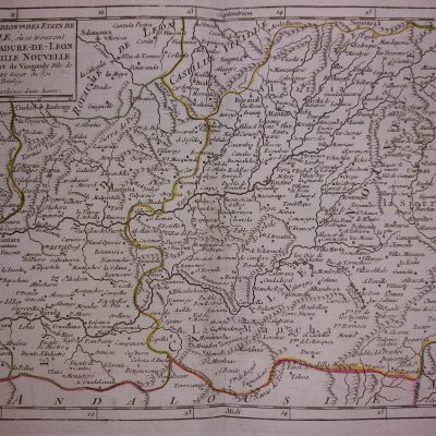 Mapa Siglo XVIII Etats de Castille Castilla Nueva Mancha Extremadura Leon Madrid 1749 Vaugondy