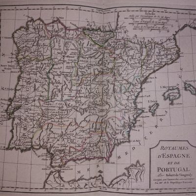 Mapa antiguo Siglo XVIII Royaumes d’Espagne et de Portugal Reino España Península [1780] Vaugondy