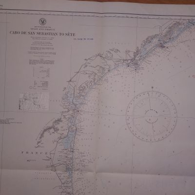 Carta Náutica Siglo XX Mar Mediterráneo Cabo San Sebastián Girona Cataluña España Sète Francia [1934]