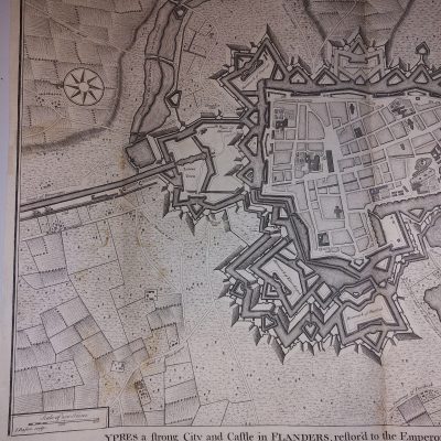 Mapa antiguo Siglo XVIII Ypres Flandes Bélgica Europa [1744] Basire Tindal Rapin