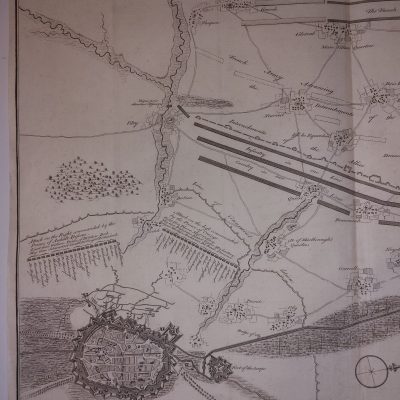 Mapa antiguo siglo XVIII Douay Douai Lille Nord Pas de Calais Francia [1744] Basire Tindal Rapin