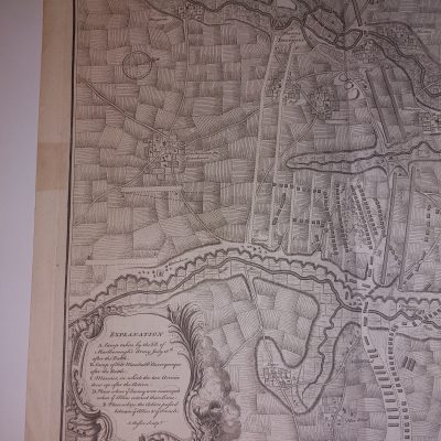 Mapa antiguo siglo XVIII Tienen Lines of Brabant Brabante Bélgica [1744] Basire Tindal Rapin