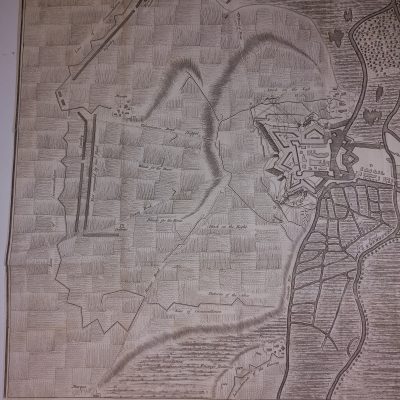 Mapa Antiguo Siglo XVIII Plan Batalla del Asedio Bouchain Calais Francia [1745] Basire Tindal Rapin