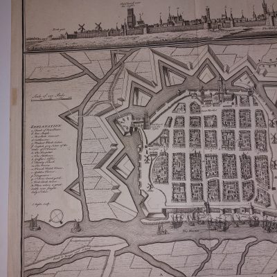 Mapa antiguo Siglo XVIII Ciudad de Newport Nieuwpoort Flandes Bélgica [1744] Basire Tindal Rapin