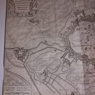 Mapa antiguo Siglo XVIII Plano de la ciudad de Doway Douai Dowaai Francia [1745] Basire Tindal Rapin