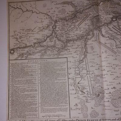 Mapa Antiguo Siglo XVIII Plan Batalla de Denain Pas Paso de Calais Francia [1745] Basire Tindal Rapin