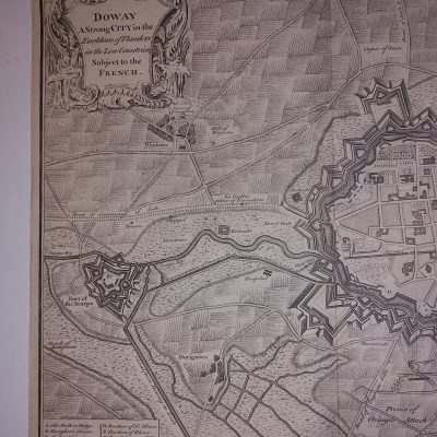 Mapa antiguo Siglo XVIII Plano de la ciudad de Doway Douai Dowaai Francia [1745] Basire Tindal Rapin