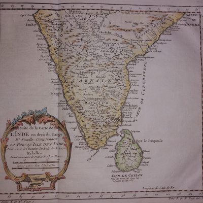 Mapa antiguo Siglo XVIII Suite de la carte de l’Inde India Sri Lanka Asia [1780] Bellin