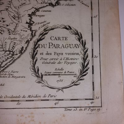 Mapa antiguo siglo XVIII Paraguay Uruguay Río de la Plata Argentina América 1756 DATADO Bellin