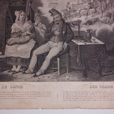 Grabado antiguo francés Siglo XIX Guerras Napoleónicas Napoleón Songe Der traum Paul Legrand Dopter