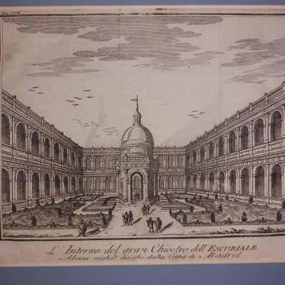 Grabado antiguo SIGLO XVIII Palacio San Lorenzo Escorial Madrid 1745 Thomas Salmon