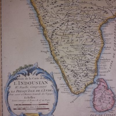 Mapa antiguo Siglo XVIII India Sri Lanka Bangladesh Pakistán Nepal [1751-1760] Bellin