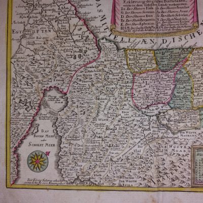 Mapa Siglo XVIII Gelobteland Tierra prometida 12 tribus Oriente Medio Israel Egipto [1750] Schreiber