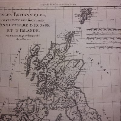 Mapa antiguo Siglo XVIII Isles Britanniques Angleterre Reino Unido Gran Bretaña Irlanda [1787] Bonne