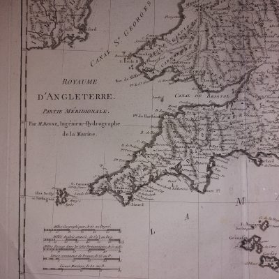 Mapa Siglo XVIII Royaume D’ Angleterre Partie Méridionale Inglaterra Reino Unido Gran Bretaña [1787] Bonne