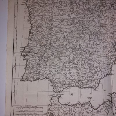 Mapa Siglo XVIII Carte Royaume Espagne España Portugal Península Ibérica 1750 DATADO FERRERAS VAUGONDY