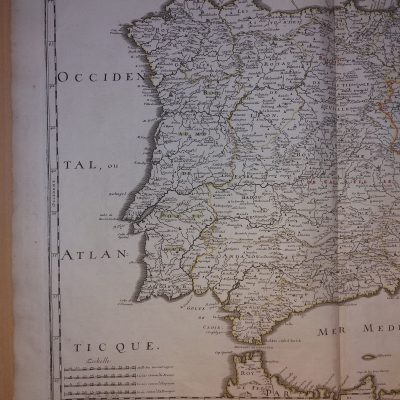 Mapa antiguo Siglo XVII L’ Espagne Royaumes España Portugal Península Ibérica 1663 DATADO SANSON