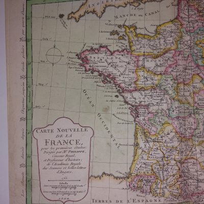 Mapa antiguo Siglo XVIII Carte nouvelle de la France Francia 1765 DATADO Philippe Prétot Vallet
