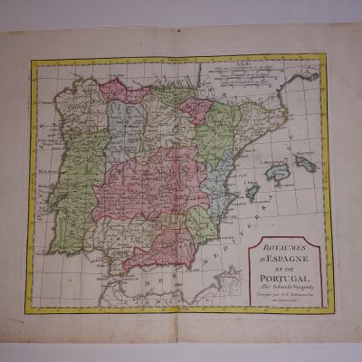 Mapa antiguo Siglo XVIII Royaumes Espagne Portugal España Península Ibérica [1795] Vaugondy Delamarche