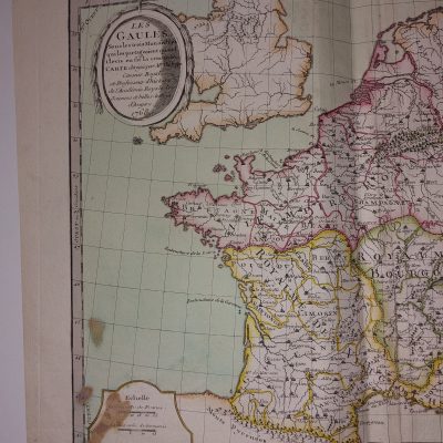 Mapa antiguo Siglo XVIII Les Gaules Gales Reino Unido 1768 DATADO Philippe Prétot Vallet