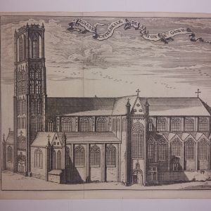 Grabado antiguo S.XVIII [1720] L'Eglise Catedral de San Bavon un Gand Gante Belgium Bélgica Harrewyn