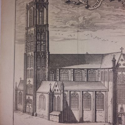 Grabado antiguo S.XVIII [1720] L’Eglise Catedral de San Bavon un Gand Gante Belgium Bélgica Harrewyn