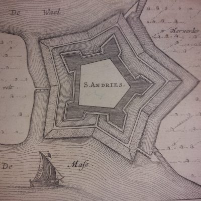 Grabado antiguo Siglo XVII [1649] Sint Andries ARNHEM PAISES BAJOS Netherlands Holanda Blaeu