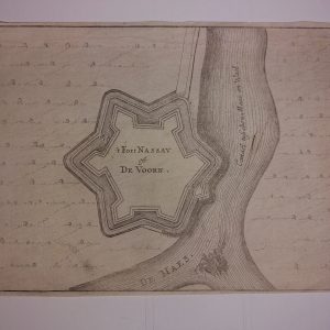 Grabado antiguo Siglo XVII Forte de Voorn Fort Nassau ARNHEM PAISES BAJOS Nicolaes van Geelkercken