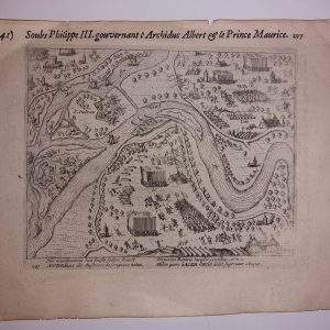 Grabado antiguo Siglo XVII [1610] Maurits neem de schans Sint-Andries ARNHEM PAISES BAJOS Hogenberg