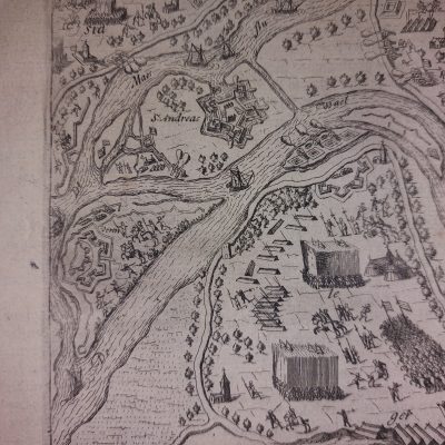 Grabado antiguo Siglo XVII [1610] Maurits neem de schans Sint-Andries ARNHEM PAISES BAJOS Hogenberg